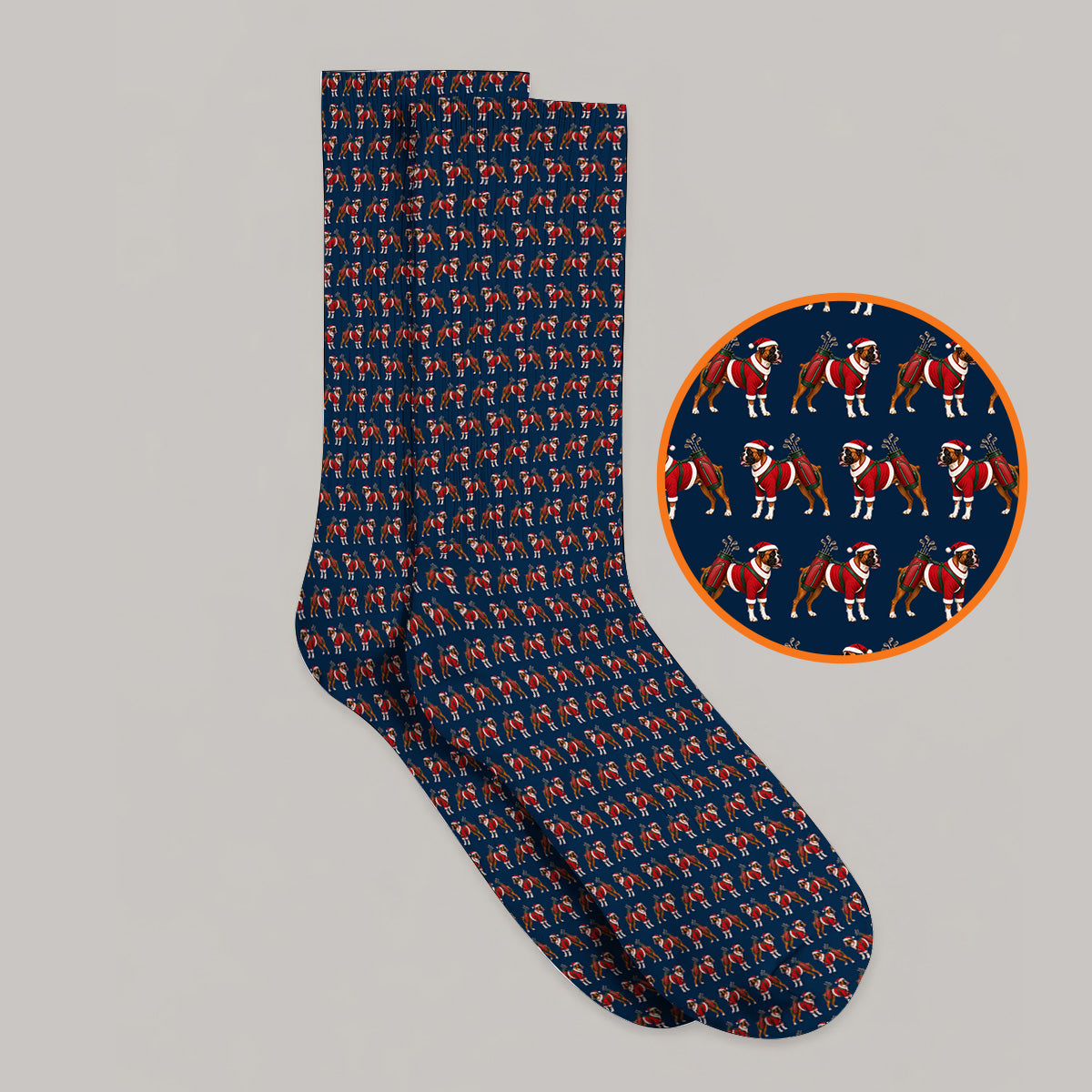 Boxer Dog Christmas Pattern Golf Socks, Santa Boxer Golf Sock, Boxer Lover Holiday Golf Gift For Golfer