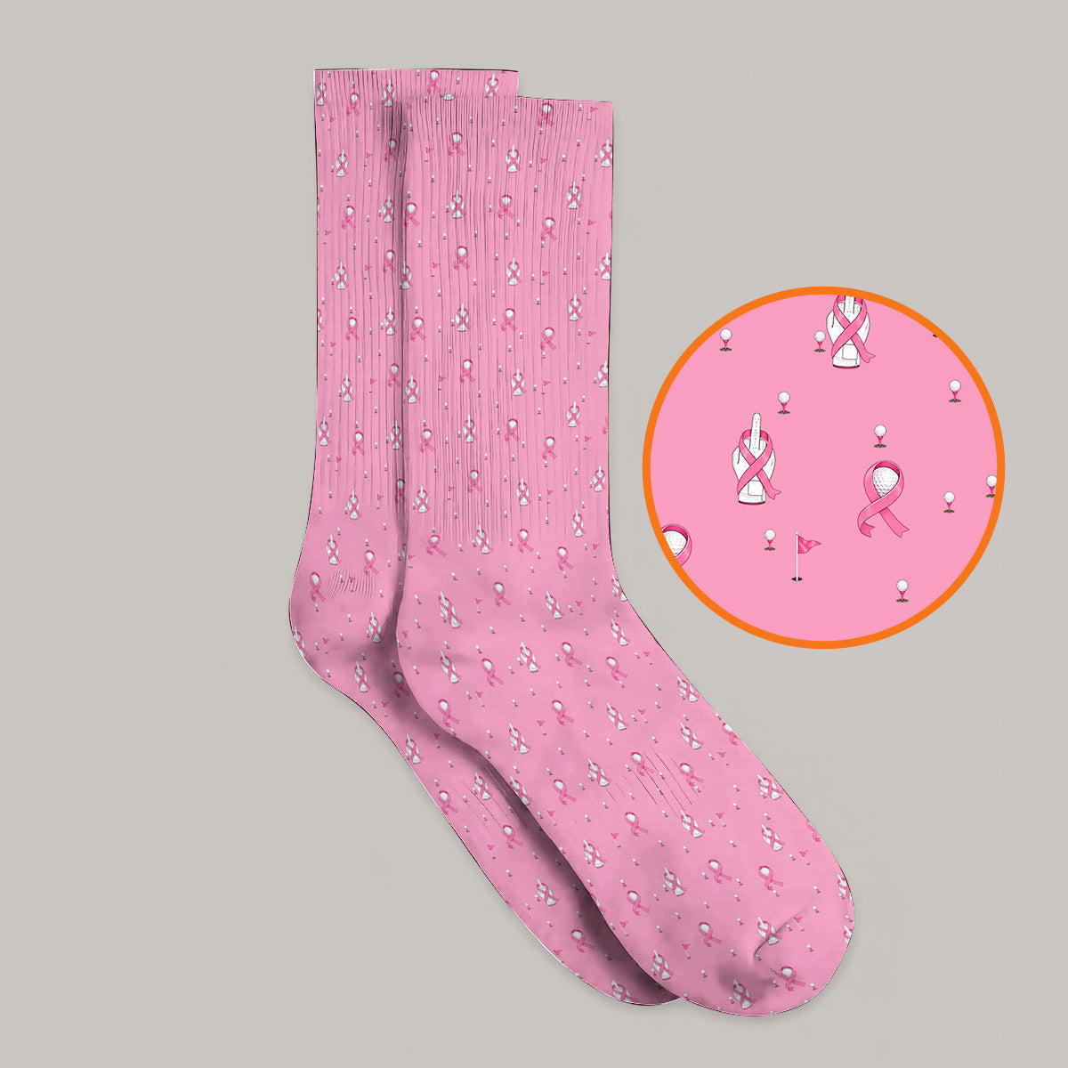 Pink Ribbon Golf Socks, Breast Cancer Awareness Pattern Golf Sock, Supportive Golfer Gift for Golfer