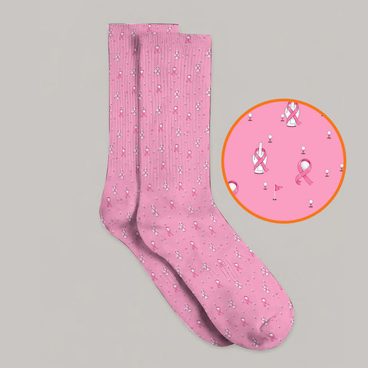 Pink Ribbon Golf Socks, Breast Cancer Awareness Pattern Golf Sock, Supportive Golfer Gift for Golfer