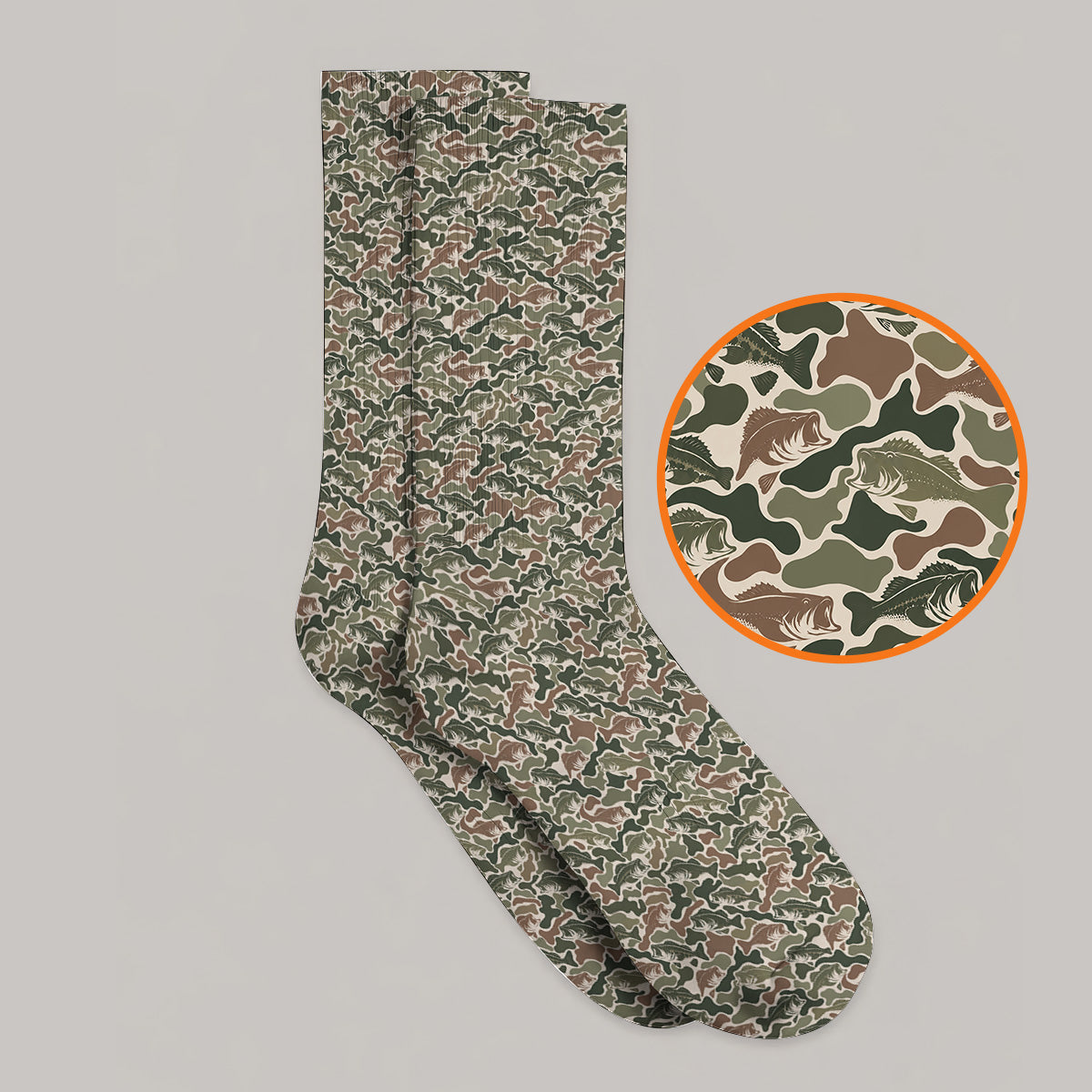Bass Fishing Camo Pattern Golf Socks, Largemouth Bass Camouflage Golf Sock, Golf Gift For Golfers