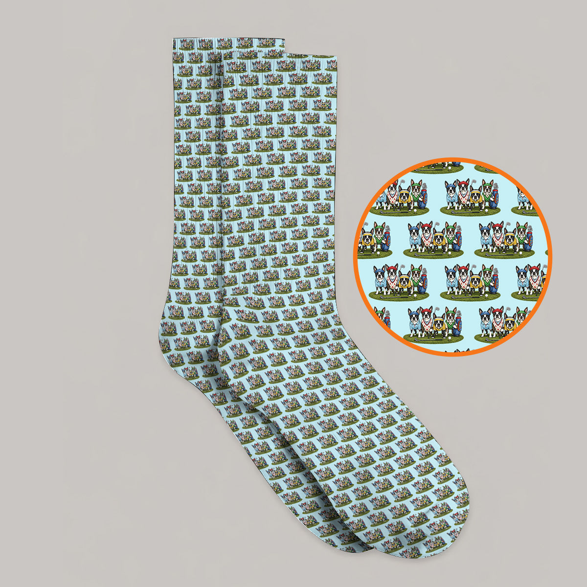 Boston Terrier Golf Pattern Socks, Funny Golfing Boston Terrier Sock, Dog Lover Golf Gift