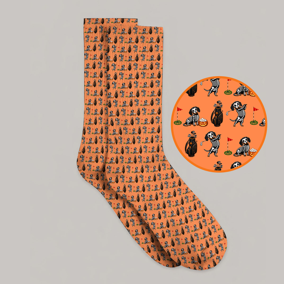 Halloween Dachshund Golf Socks, Skeleton Wiener Dog Pattern Golf Sock, Funny Golf Gift for Golfer