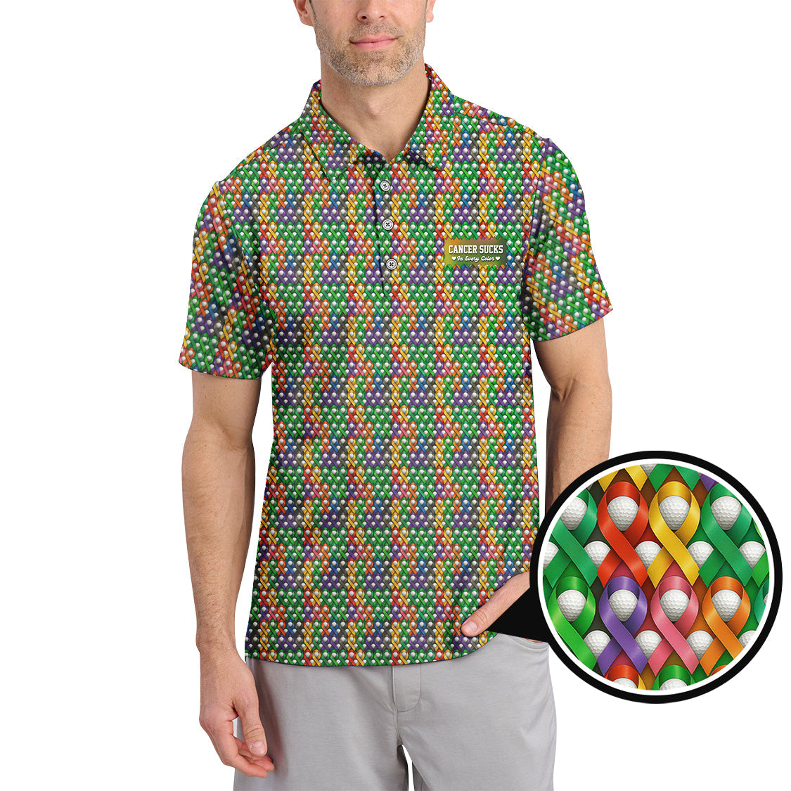 Cancer Golf Shirt For Golfer, Cancer Sucks In Every Color Pattern Golf Shirt, Golf Gift For Men