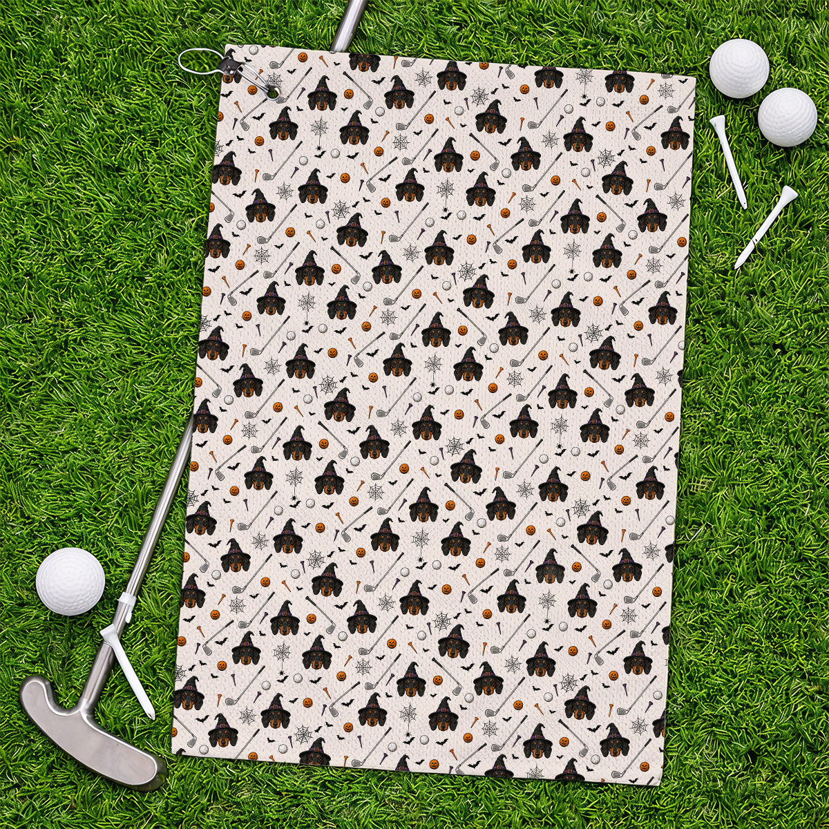 Witch Dachshund Golf Towel, Halloween Wiener Dog Pattern Golf Towels, Golf Gift for Golfer