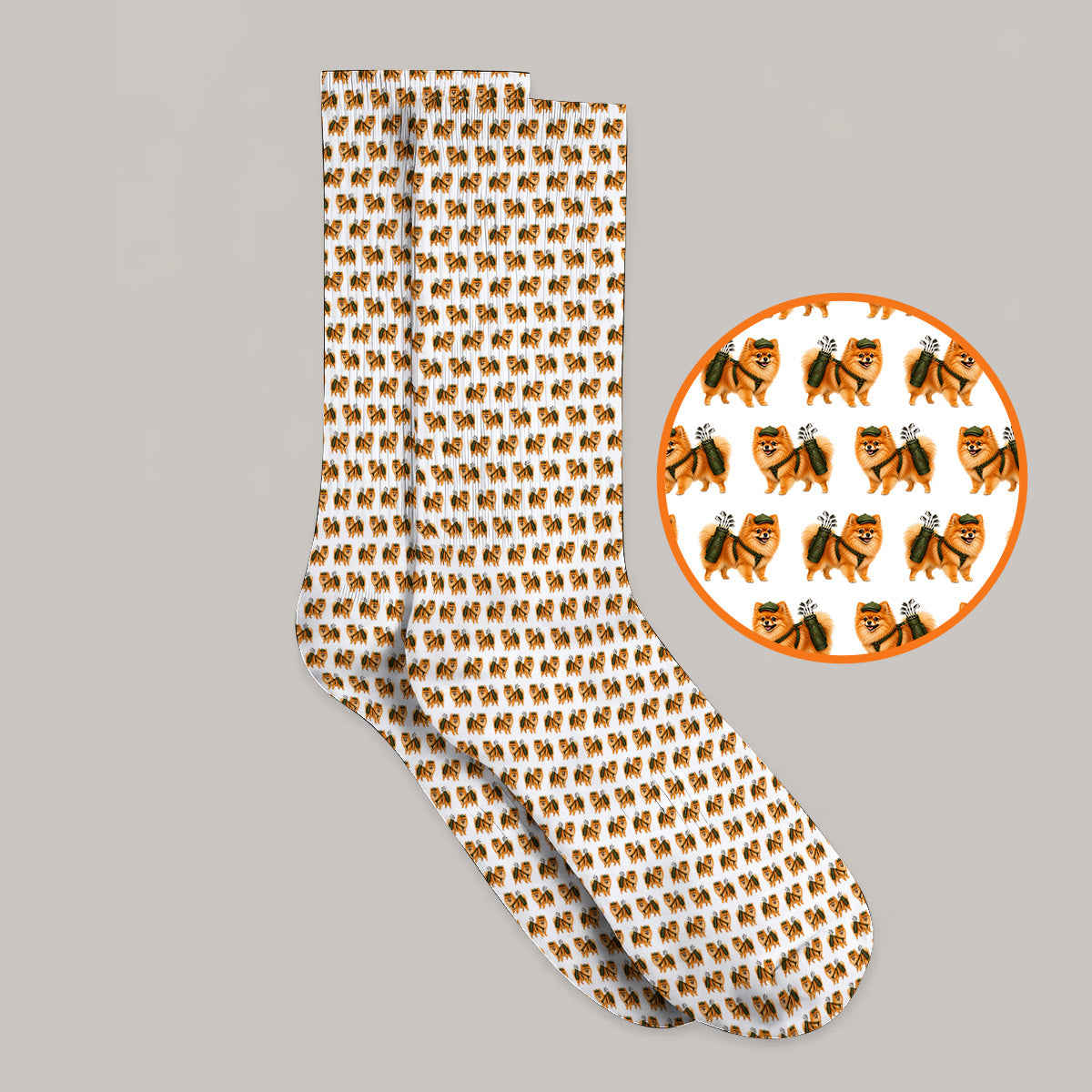 Golden Pomeranian Pattern Golf Socks, Cute Pomeranian Dog Golf Sock, Funny Golf Gift For Golfer