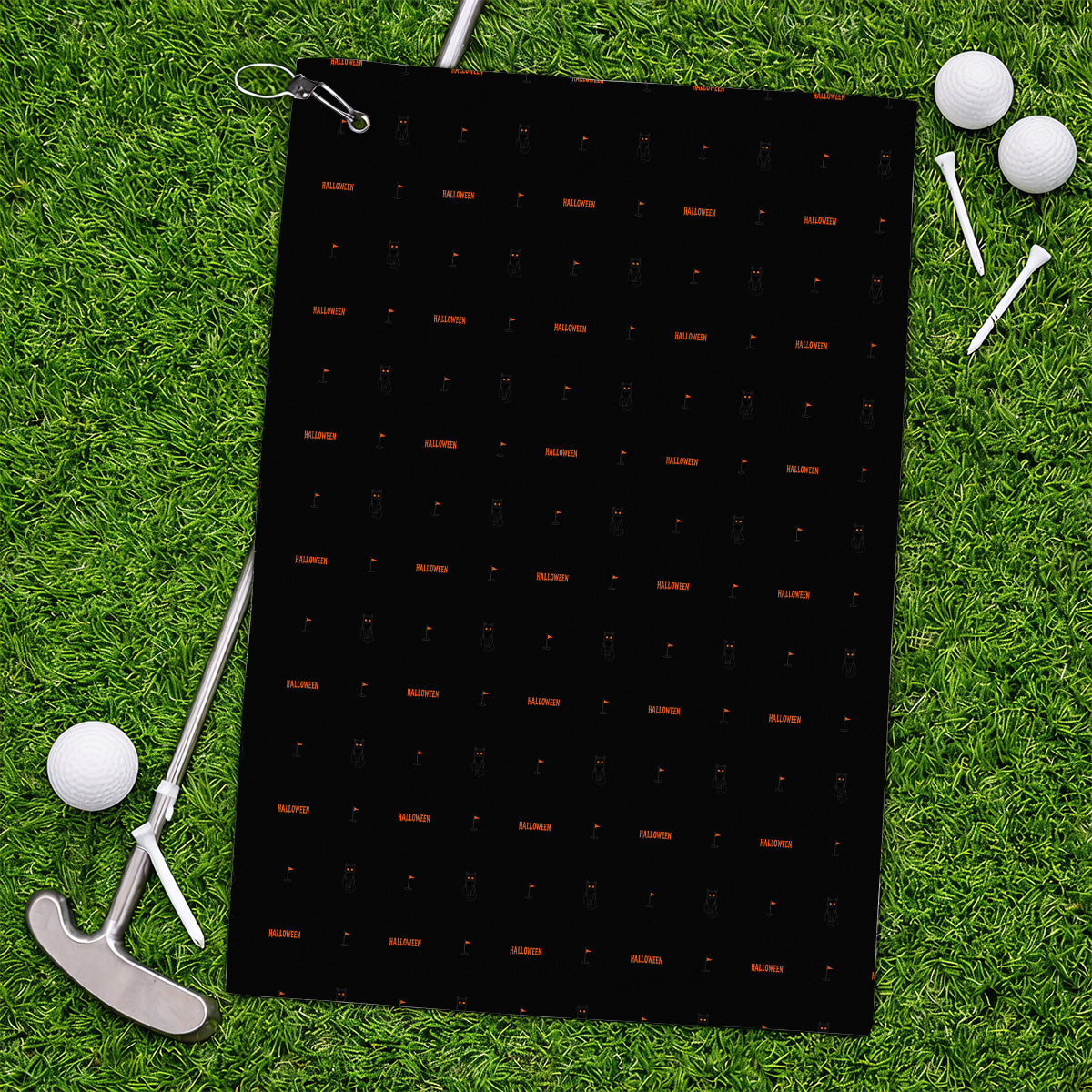 Black Cat Halloween Golf Towels, Spooky Cat Pattern Golf Towel for Halloween Lovers, Funny Golf Gift for Golfers