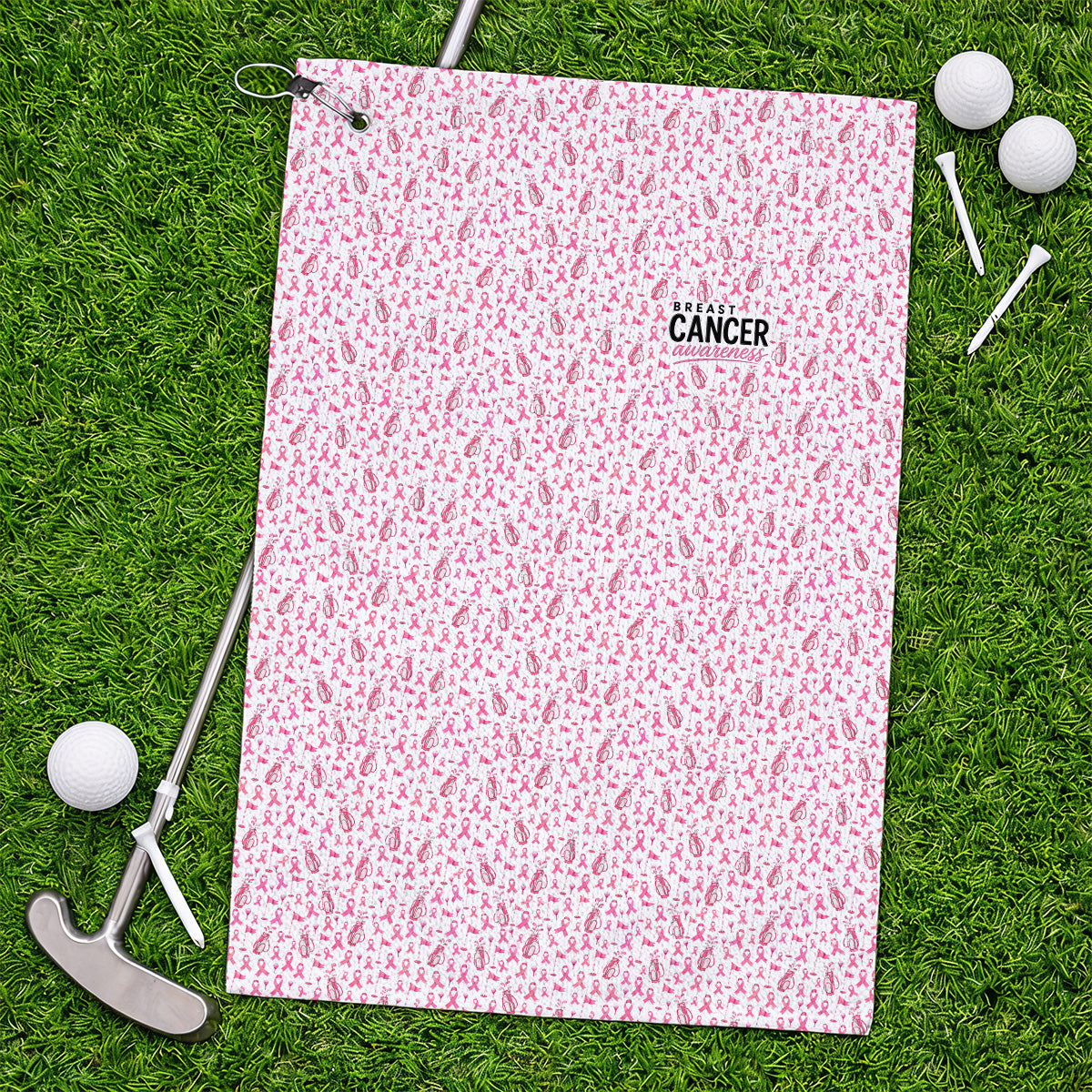 Breast Cancer Awareness Golf Towels, Pink Ribbon Golf Bag Pattern Towel, October Golf Gift for Golfer