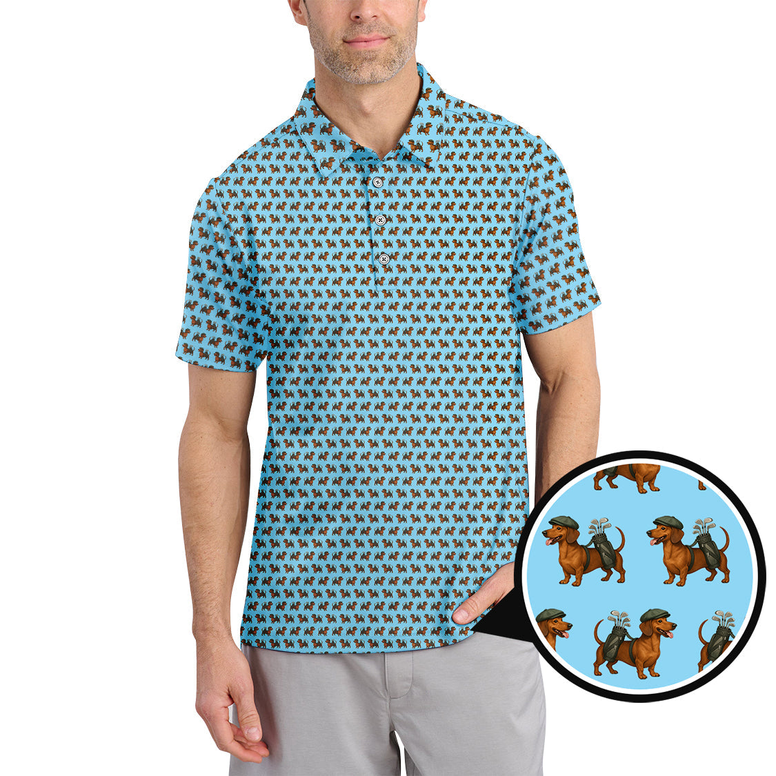 Funny Pattern Golf Shirt For Men, Dachshung Golf Shirt, Crazy Golf Shirt For Golfer, Dog Golf Shirt
