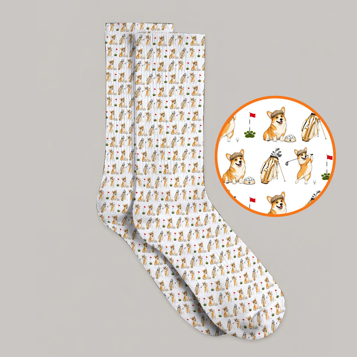 Funny Corgi Golf Sock, Corgi Pattern Golf Socks, Dog Lover Golf Gift