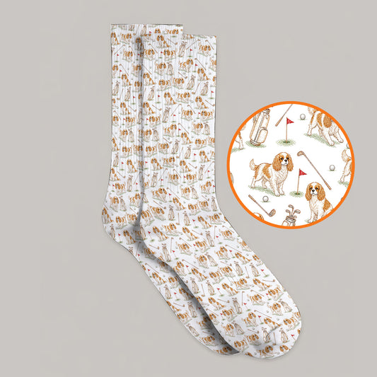 Crazy Cavalier King Charles Spaniel Golf Sock, Funny Cavalier Golf Socks, Golf Gift For Golfer