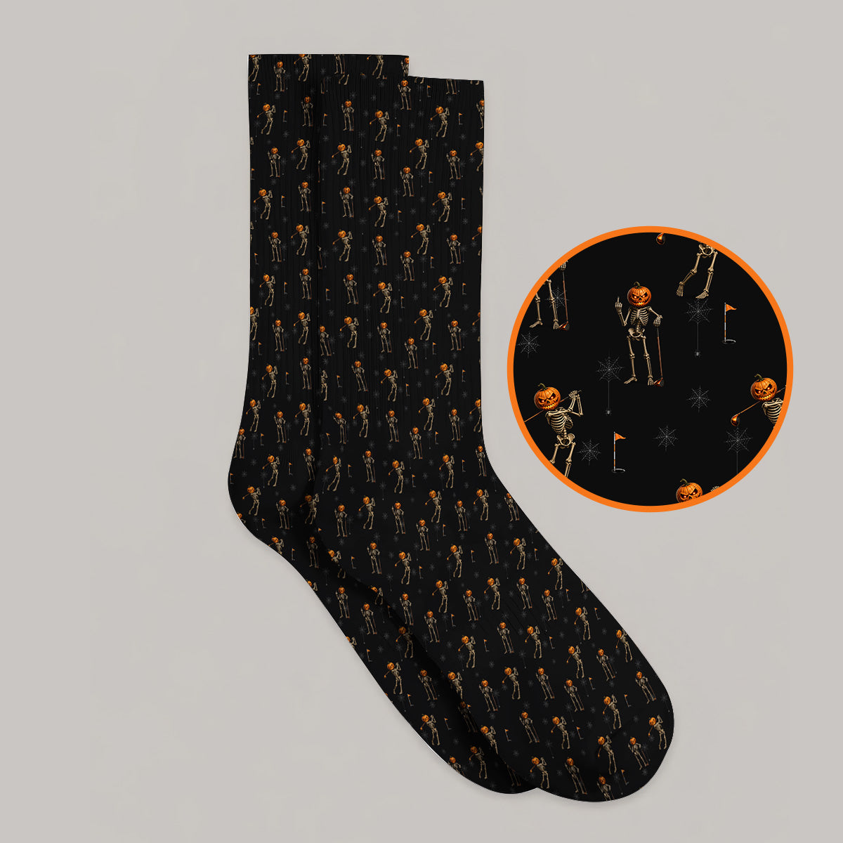 Halloween Skeleton Golf Socks, Pumpkin Head Pattern Golf Sock, Funny Golf Gift for Golfer