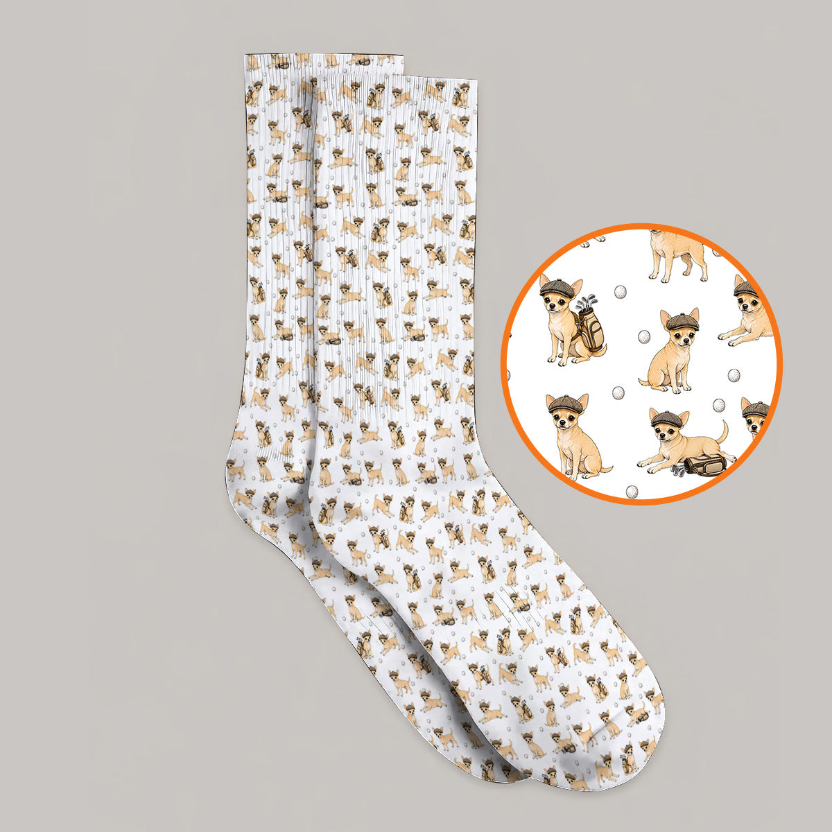 Funny Chihuahua Golf Socks, Cute Chihuahua Pattern Golf Sock for Dog Lovers, Golf Gift For Golfer