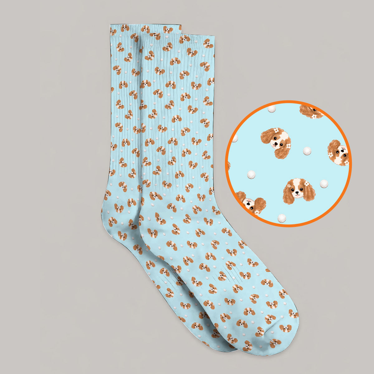Cavalier King Charles Spaniel Golf Socks, Funny Cute Cavalier Pattern Golf Sock, Golf Gift For Golfer