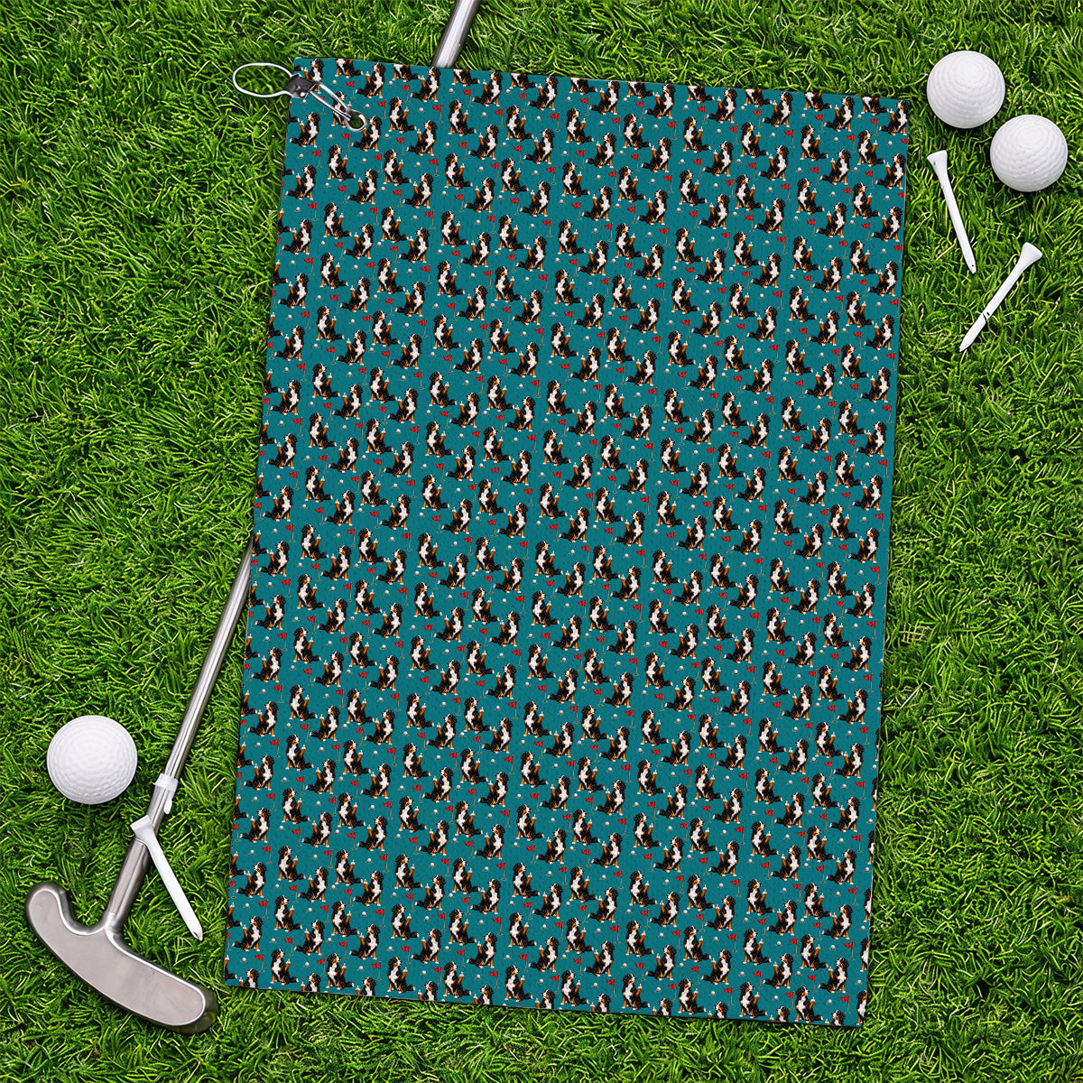 Bernese Mountain Dog Golf Pattern Towels, Bernese Golf Towel, Funny Dog Lover Golf Gift