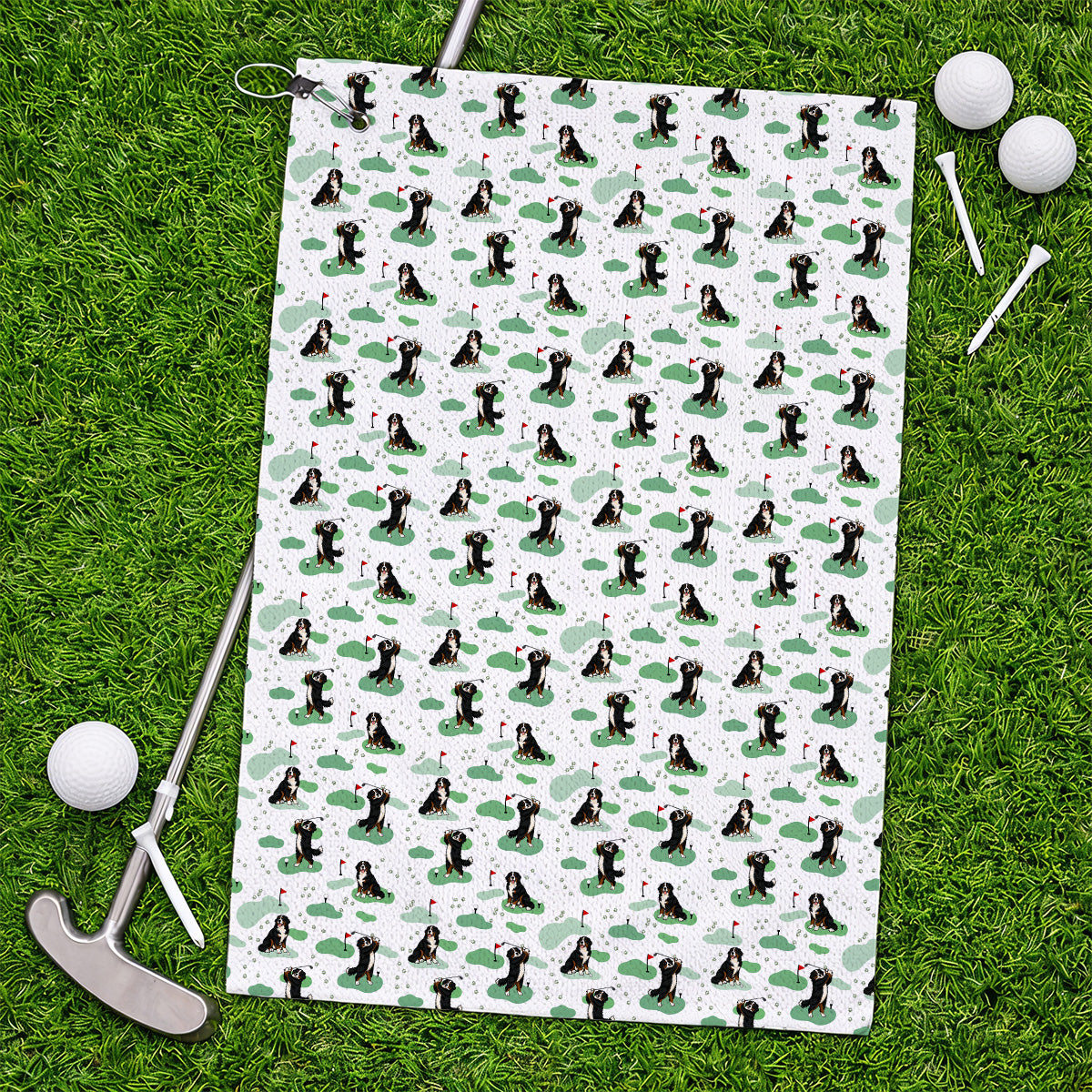 Bernese Mountain Pattern Golf Towels, Bernese Mountain Golf Towel Fot Golfer, Funny Dog Golf Gift