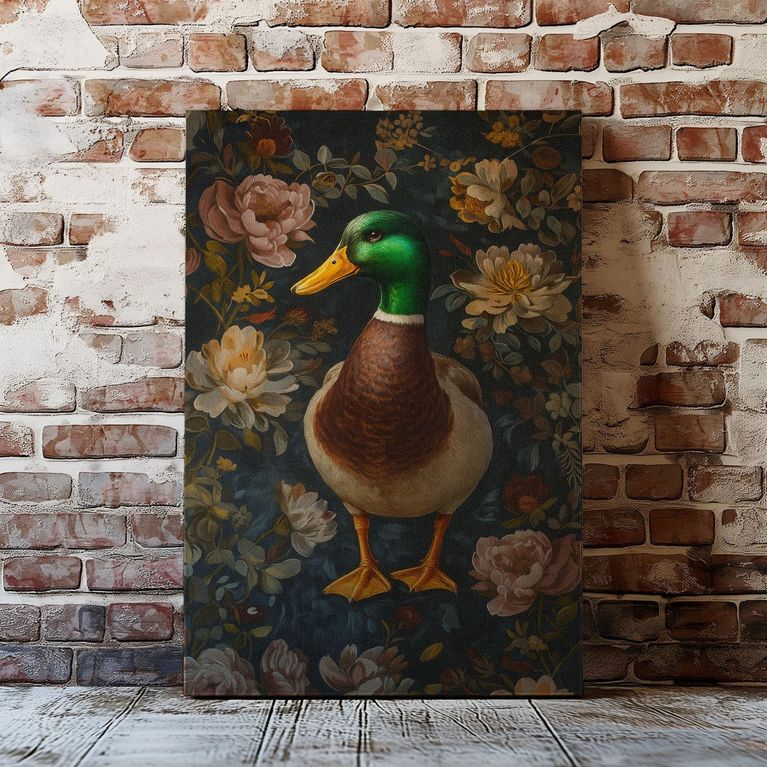 Mallard Duck Canvas Wall Art, Woodland Floral Hunting Home Decor, Gift For Man Cave