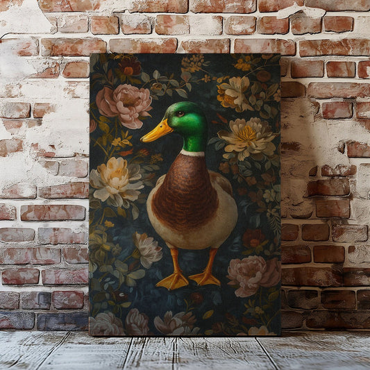 Mallard Duck Canvas Wall Art, Woodland Floral Hunting Home Decor, Gift For Man Cave