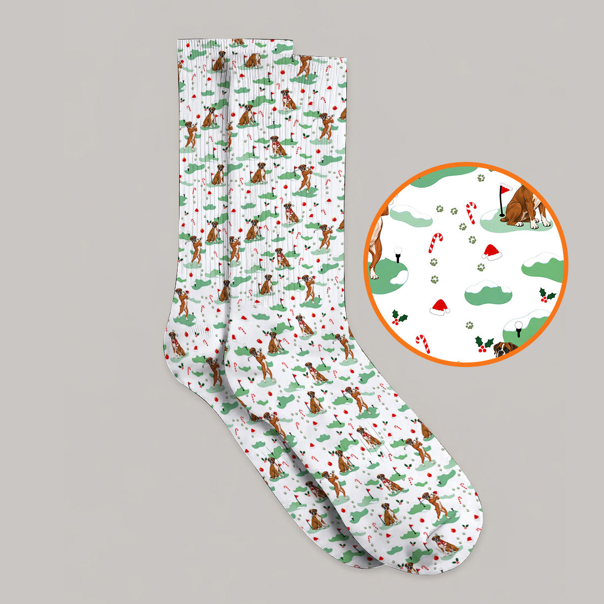 Funny Boxer Christmas Golf Socks, Xmas Boxer Dog Pattern Golf Sock, Golf Gift For Golfer
