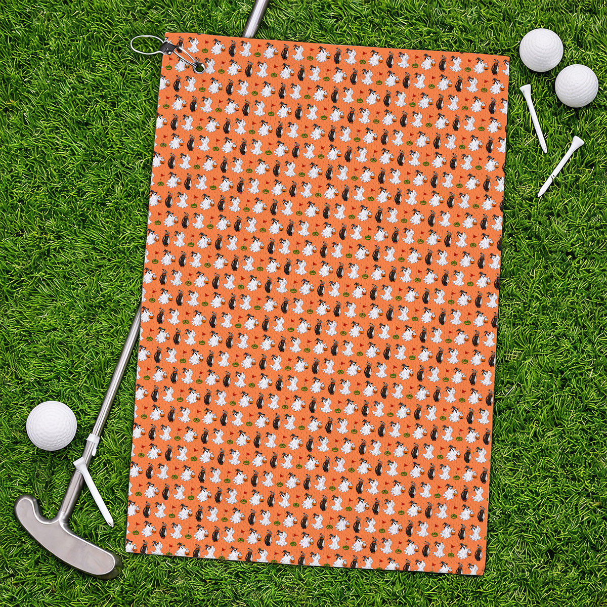 Cute Ghost Golf Towels, Halloween Pattern Golf Towel, Trick or Treat Golf Gift For Golfer