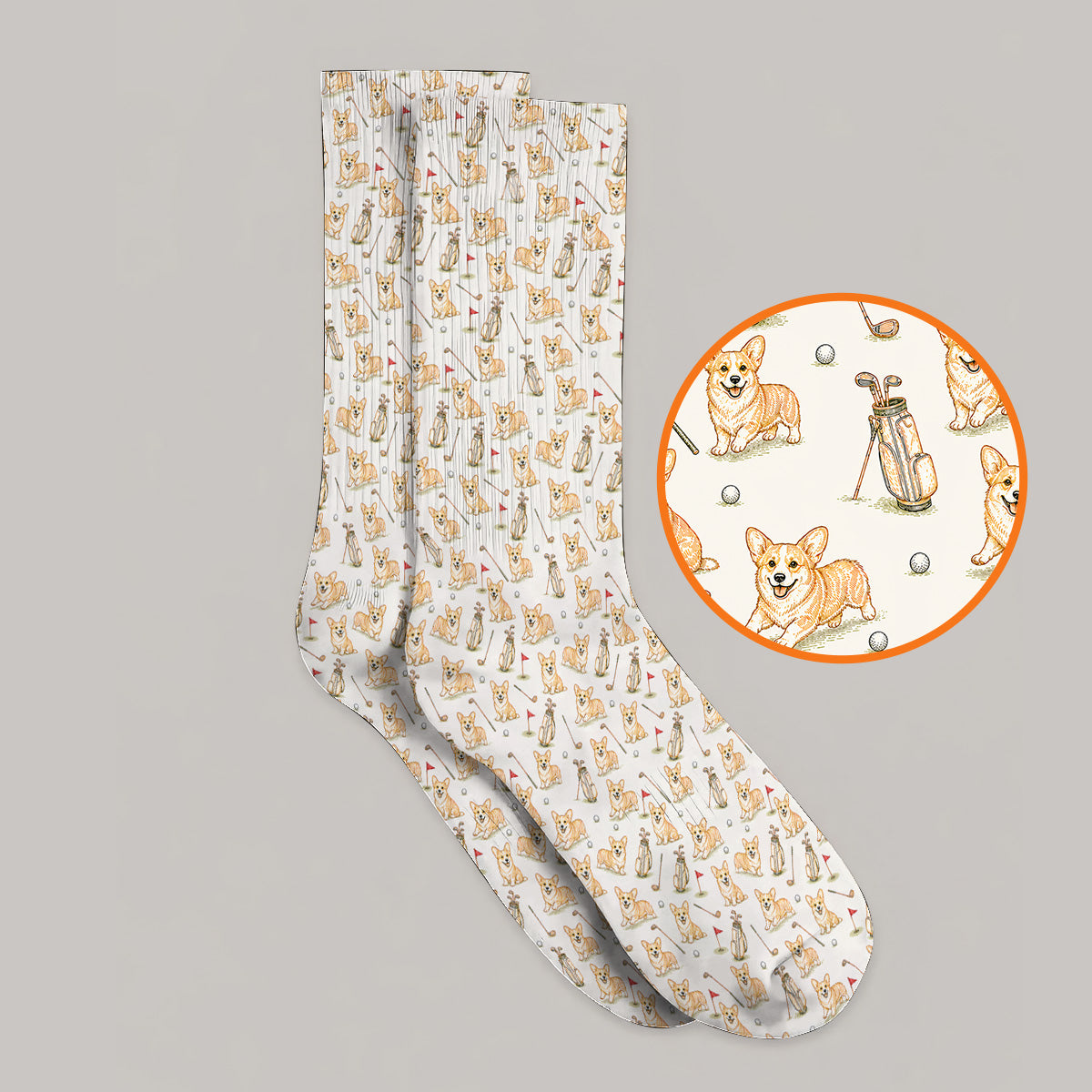 Funny Corgi Golf Socks For Golfer, Corgi Pattern Golf Sock, Dog Lover Golf Gift