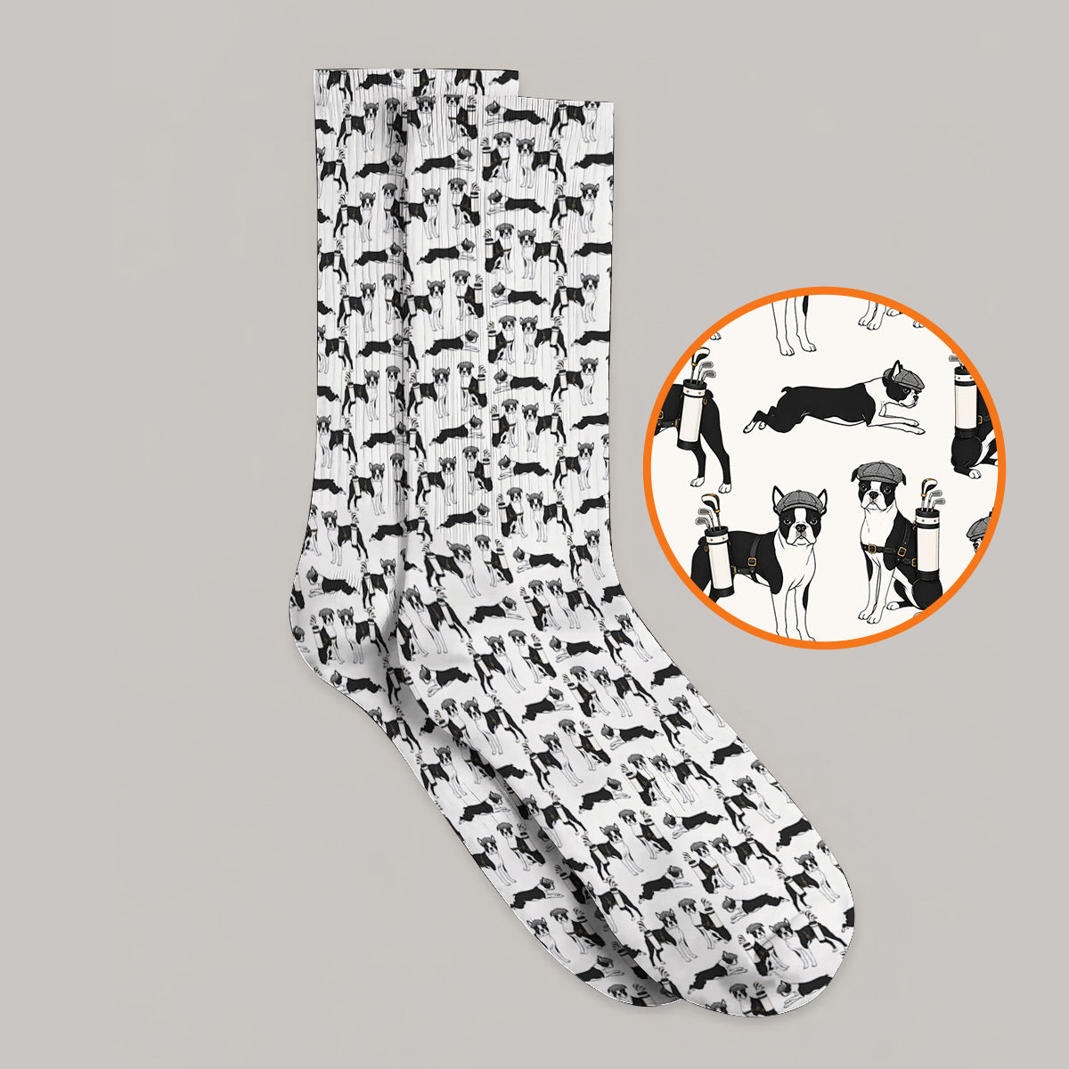 Boston Terrier Pattern Golf Socks, Boston Terrier Golf Sock, Funny Golf Gift For Golfer