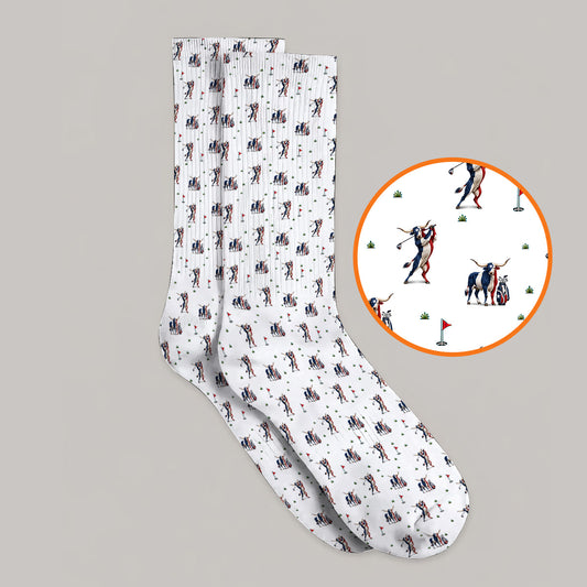 Texas Longhorn Pattern Golf Socks, Patriotic Bull Golf Sock, Unique Texas Golf Gift For Golfer