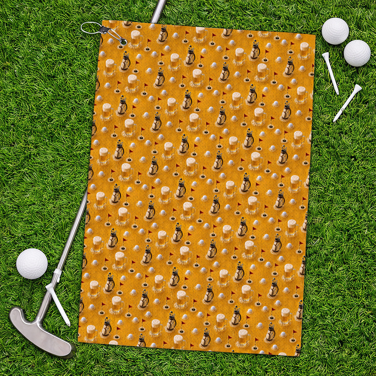 Crazy Golf And Beer Pattern Towel, Beer Lover Golf Towels, Golf Gift For Golfer