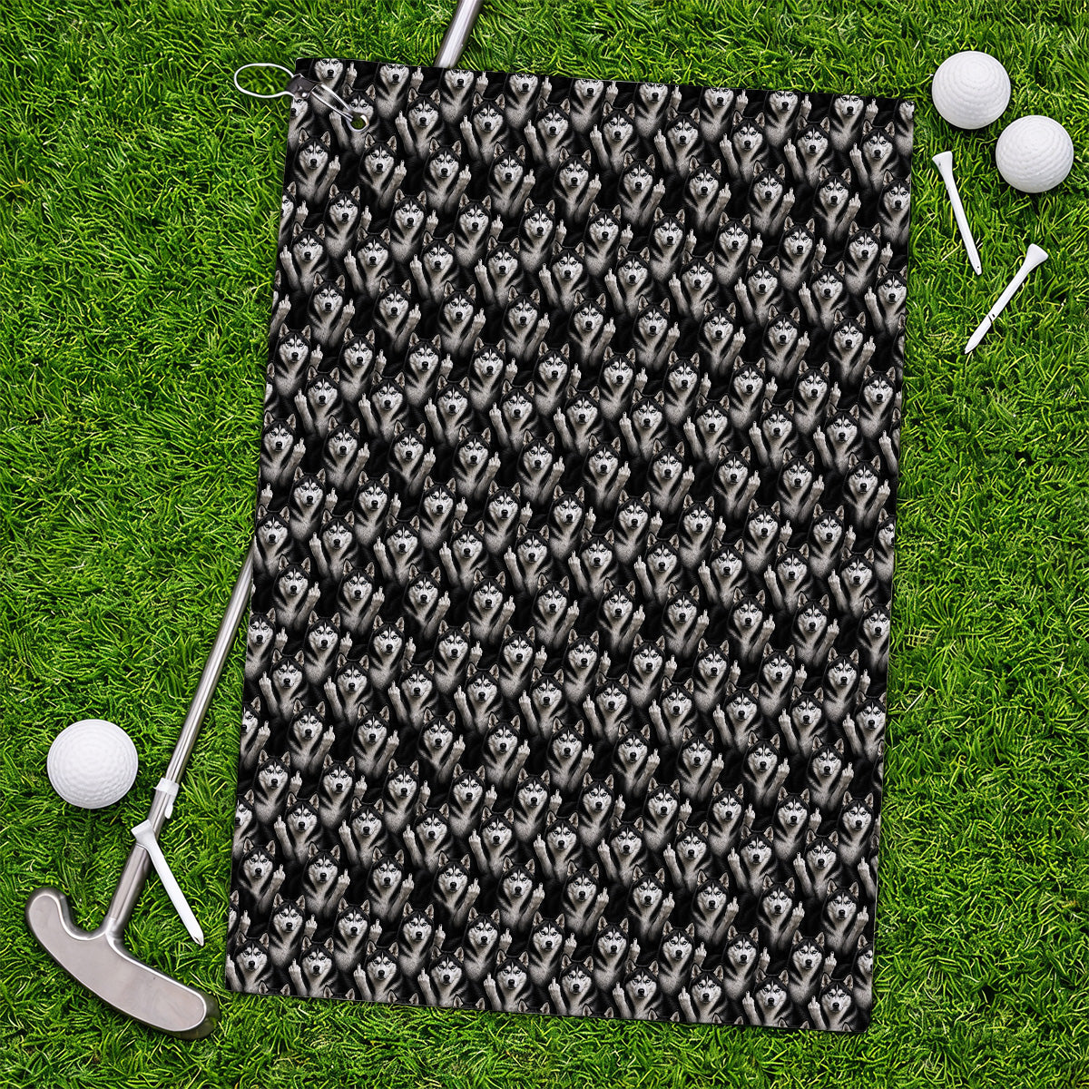 Crazy Husky Sibir Golf Towel, Husky Pattern Golf Towels For Dog Lover, Golf Gift For Golfer