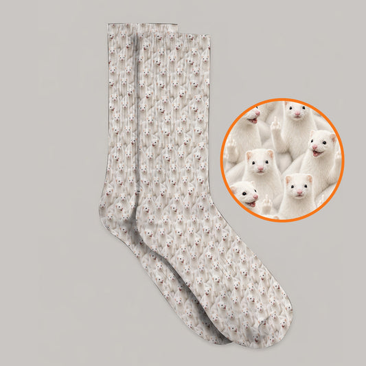 White Ferret Pattern Golf Socks, Funny Ferret Golf Sock, Golf Gift For Golfer