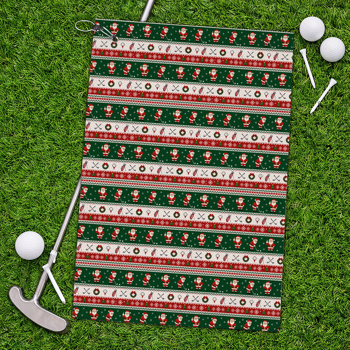 Funny Christmas Santa Golf Towels, Ugly Christmas Golf Pattern Towel, Xmas Gift For Golfer