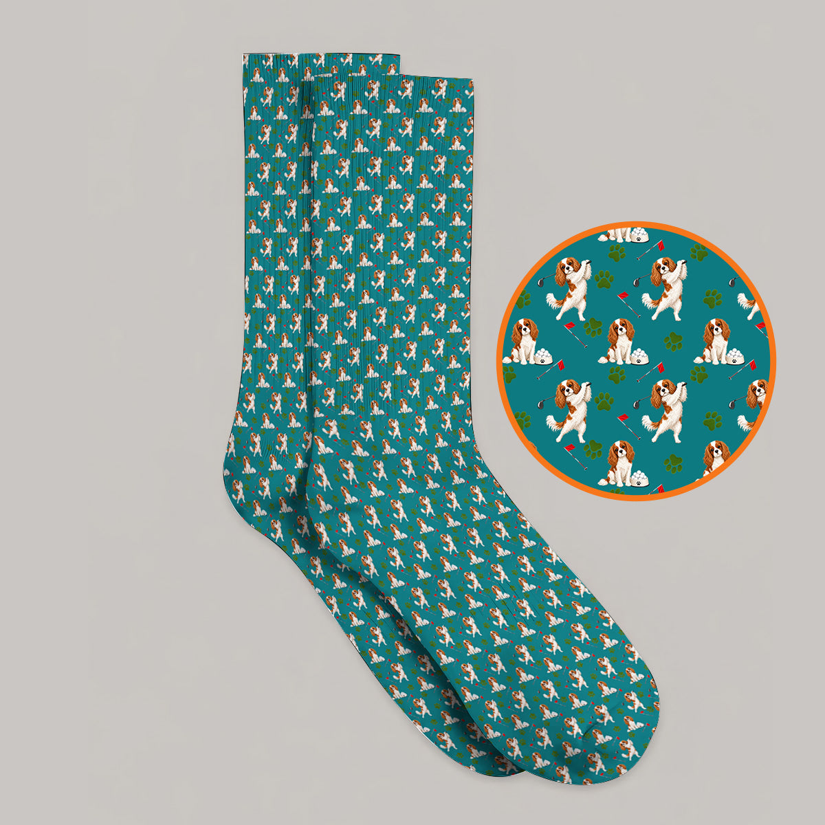 Crazy Cavalier King Charles Spaniel Golf Socks, Funny Cavalier Golf Sock, Golf Gift For Golfer