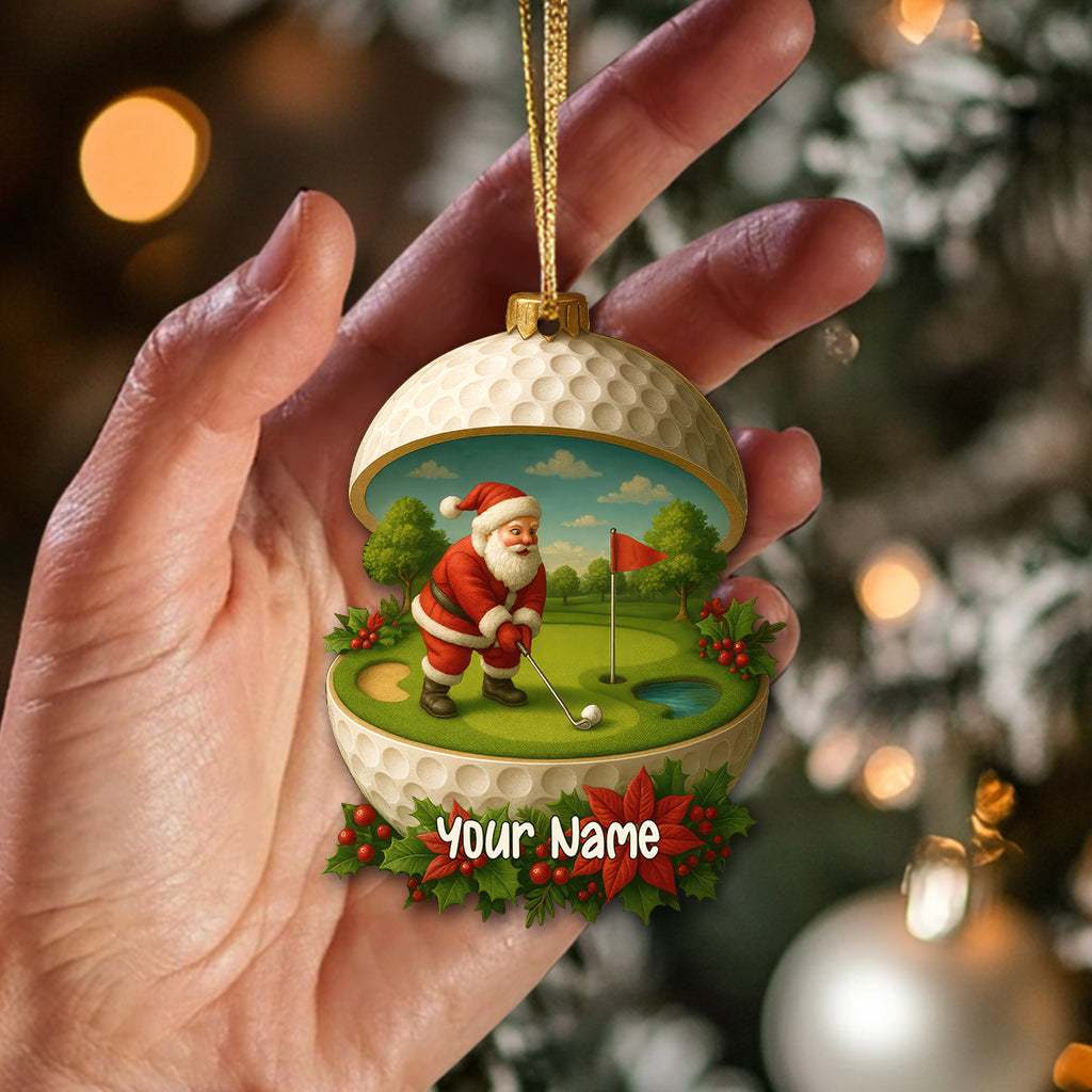 Personalized Santa Golf Ornament, Custom Golf Decor Christmas Gift For Golfer, Golf Christmas Ornaments