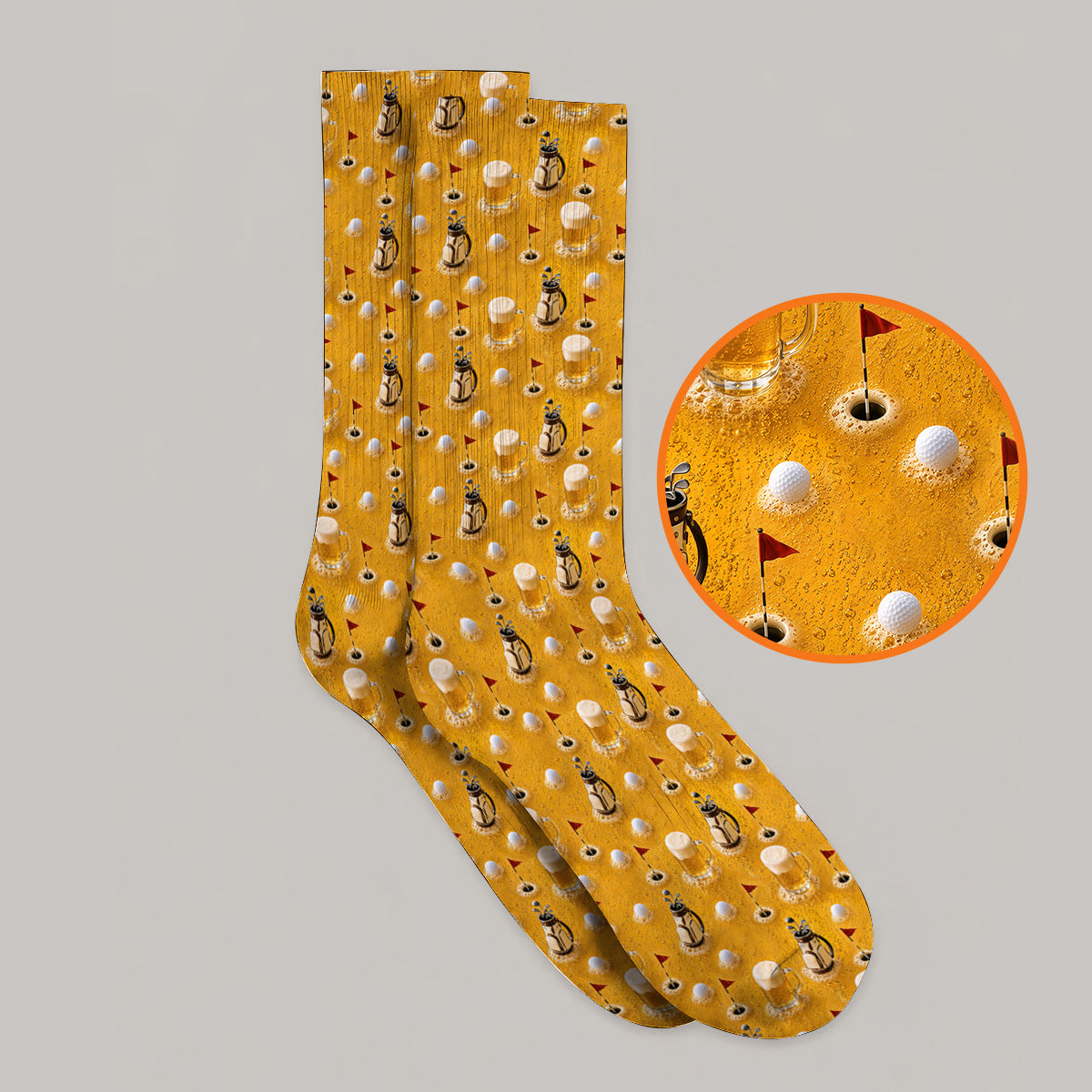 Crazy Golf And Beer Pattern Sock, Beer Lover Golf Socks, Golf Gift For Golfer