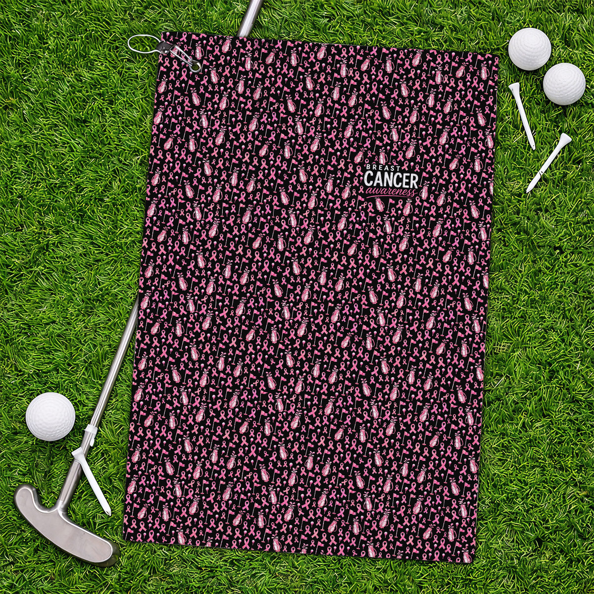Breast Cancer Awareness Golf Towels, Pink Ribbon Golf Bag Pattern Towel, October Golf Gift for Golfer