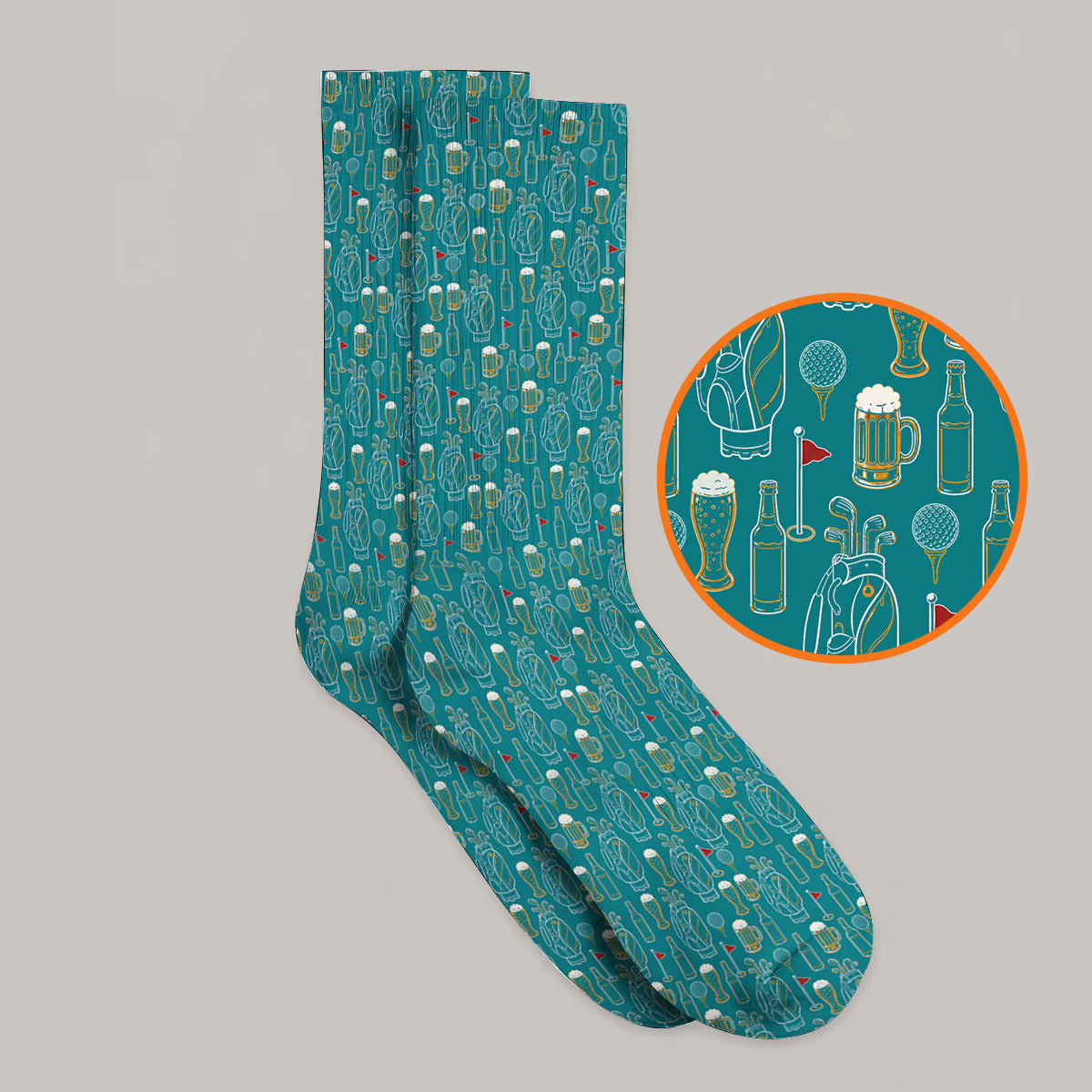 Golf And Beer Pattern Socks, Beer Lover Golf Sock, Funny Golf Gift For Golfer