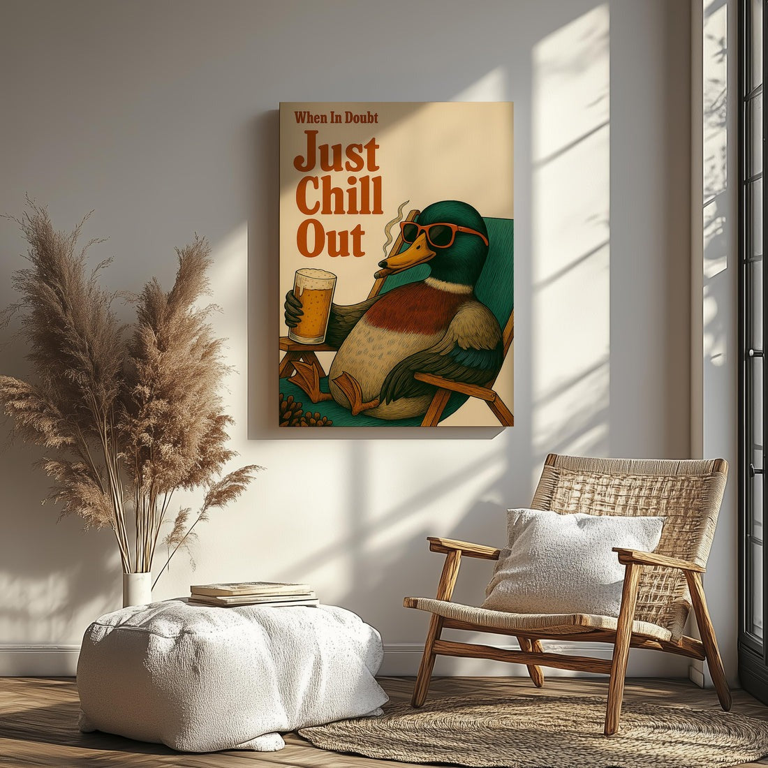 Just Chill Out Mallard Duck Canvas, Funny Hunting Cabin Wall Art Gift For Hunter, Gift For Man Cave