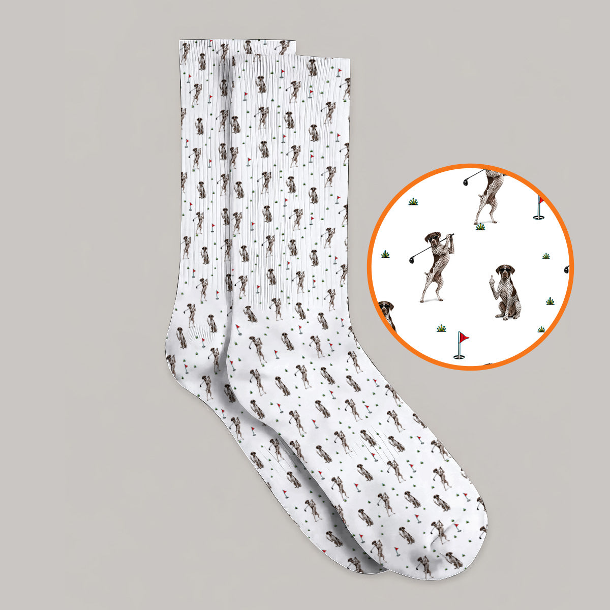 Crazy Pointer Pattern Golf Socks, German Shorthaired Pointer Golf Sock, Golf Gift For Golfer