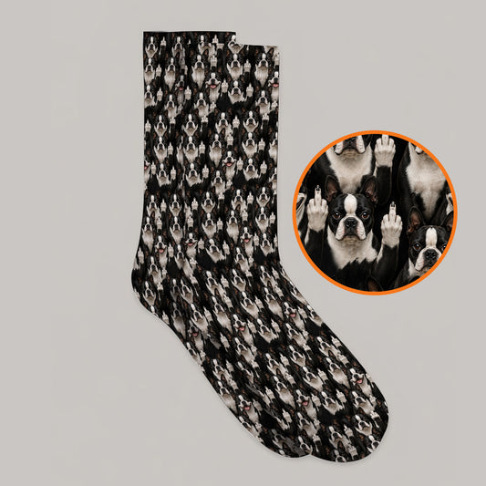 Boston Terrier Pattern Golf Socks, Funny Boston Terrier Golf Sock, Golf Gift For Golfer