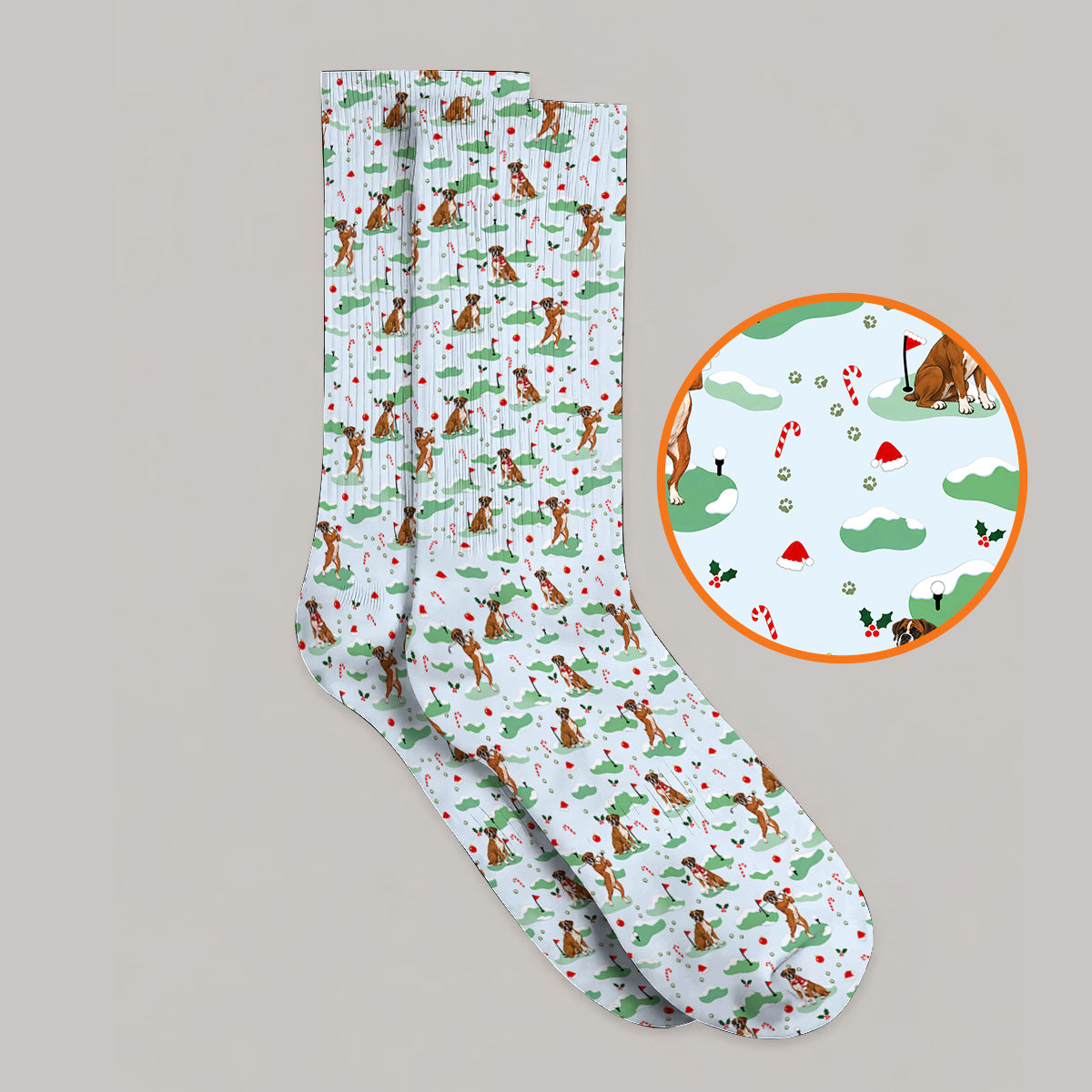 Funny Boxer Christmas Golf Socks, Xmas Boxer Dog Pattern Golf Sock, Golf Gift For Golfer