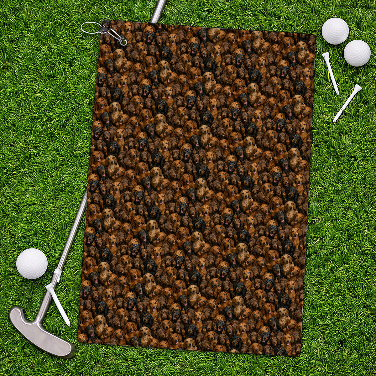 Funny Dachshund Golf Towel, Wiener Dog Pattern Golf Towels, Doxie Lover Gift For Golfer