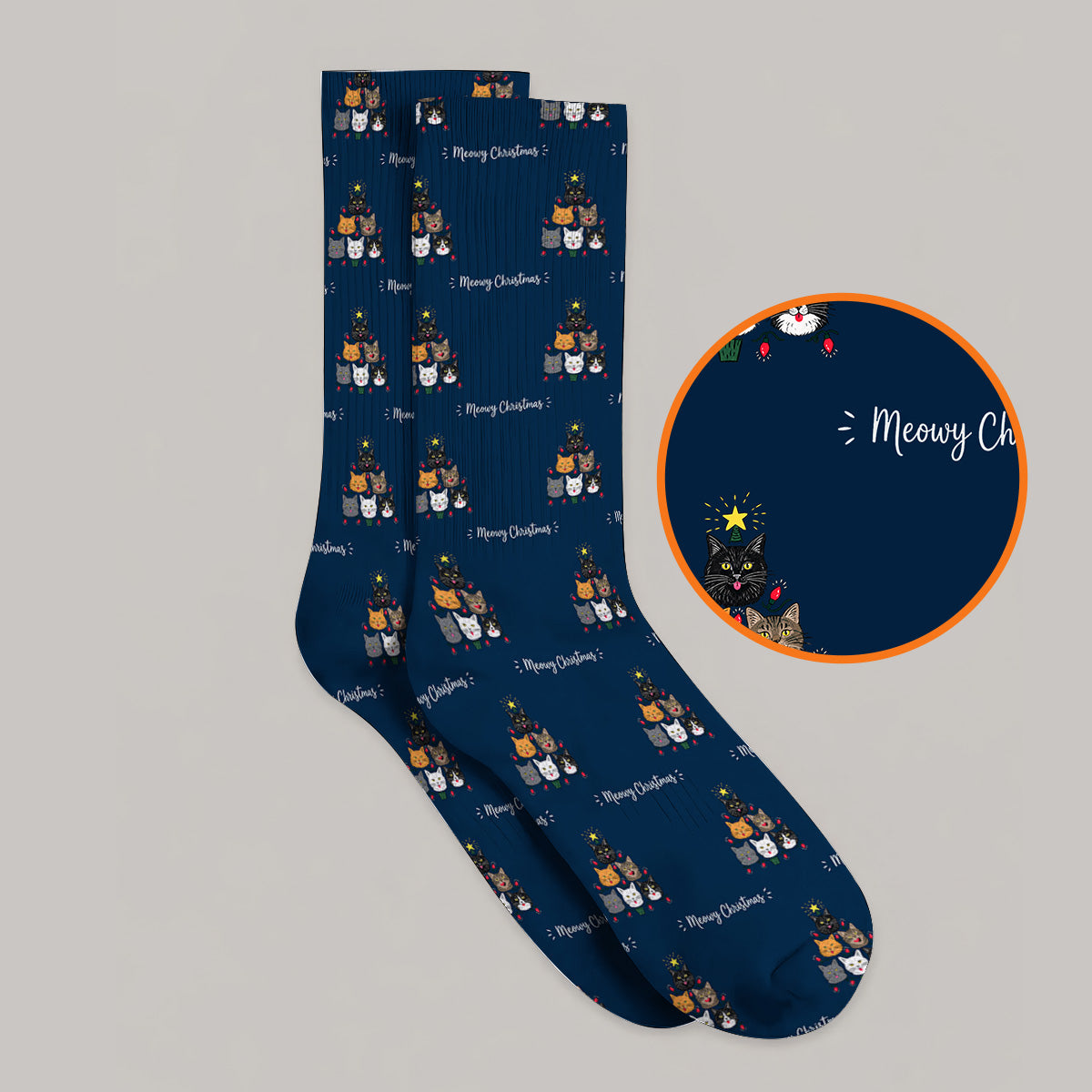 Meowy Christmas Cat Golf Socks, Festive Cat Christmas Pattern Golf Sock, Xmas Golf Gift For Cat Lovers