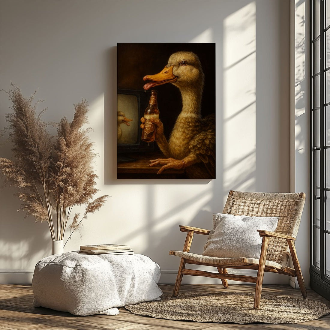 Funny Duck Beer Canvas, Rustic Cabin Bar Wall Art For Man Cave, Gift For Hunters
