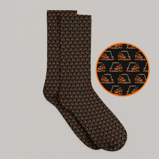 Fall Pattern Golf Socks, Autumn Golf Cart Sock, Funny Golf Gift For Golfer