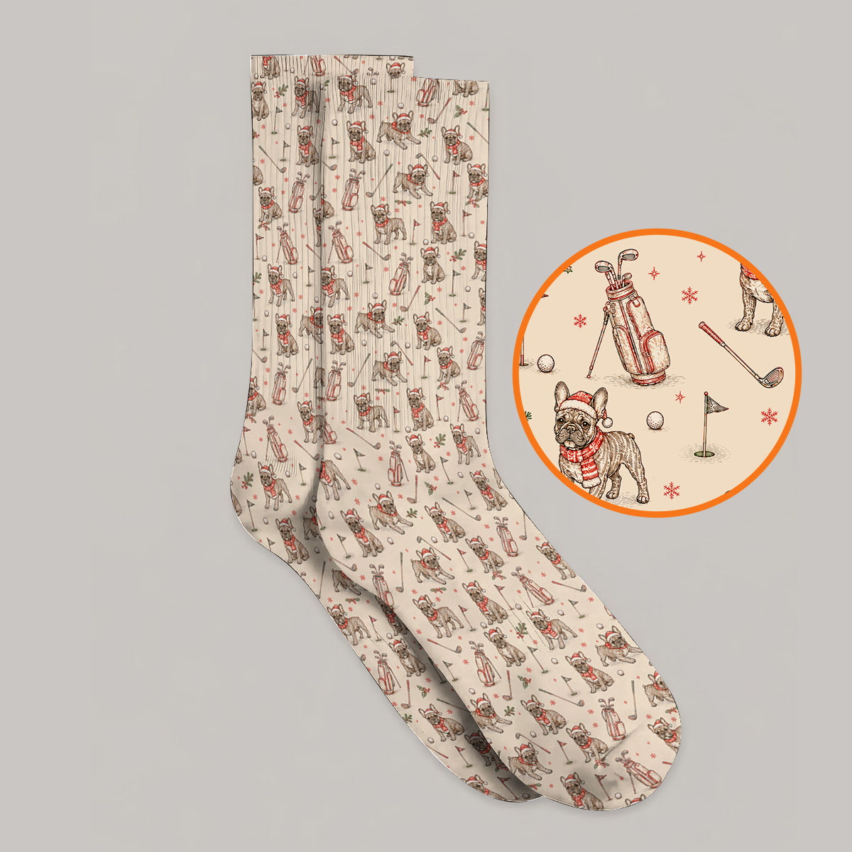French Bulldog Christmas Golf Socks, Vintage Holiday Dog Pattern Golf Sock, Xmas Golf Gift for Golfers