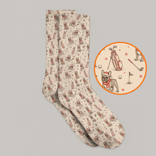 French Bulldog Christmas Golf Socks, Vintage Holiday Dog Pattern Golf Sock, Xmas Golf Gift for Golfers