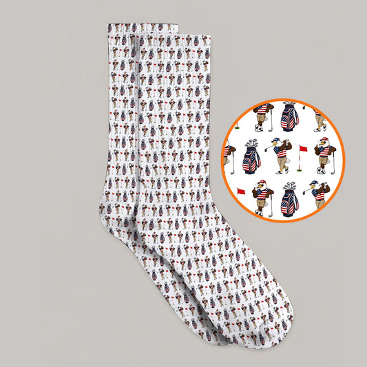 USA Patriotic Eagle Golf Socks, American Flag Eagle Golf Pattern Sock, 4th of July Golf Gift for Golfer