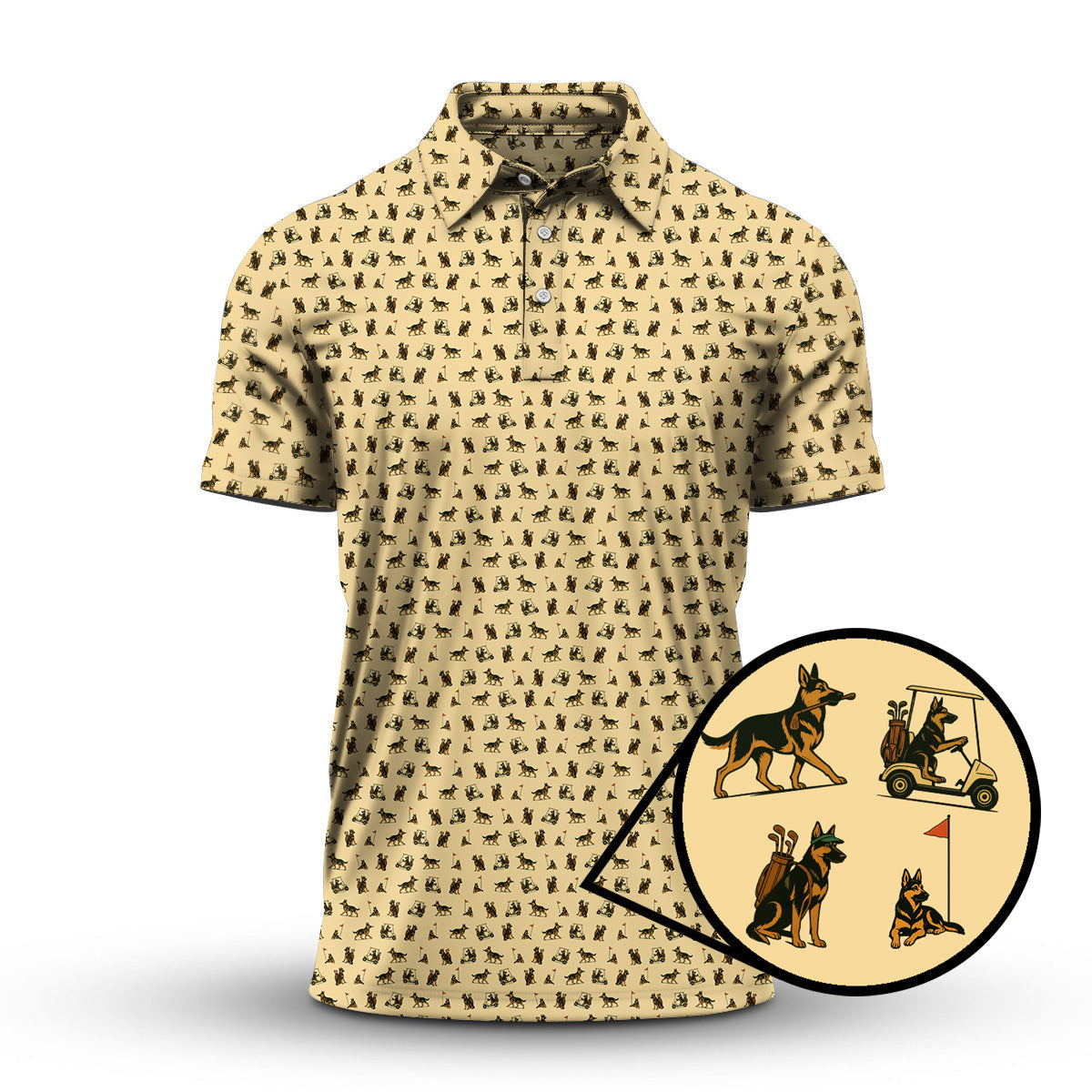 German Shepherd Golf Shirt For Men, Funny Pattern Golf Shirt, Dog Golf Shirt