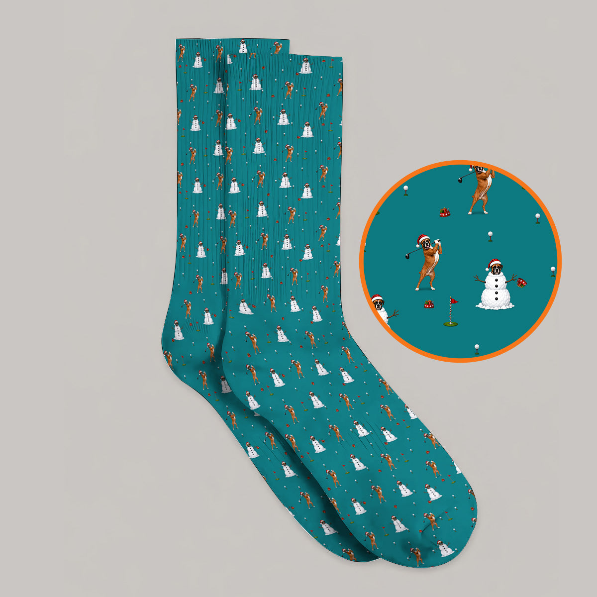 Boxer Christmas Golf Socks, Funny Boxer Pattern Golf Sock, Holiday Golf Gift for Dog Lovers