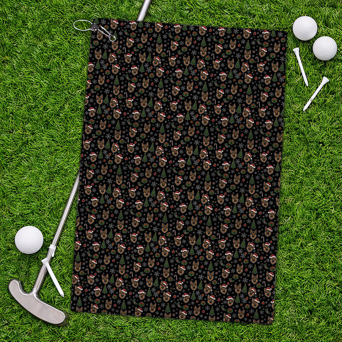 Funny German Shepherd Christmas Golf Towels, German Shepherd Pattern Golf Towel, Xmas Golf Gift For Golfer