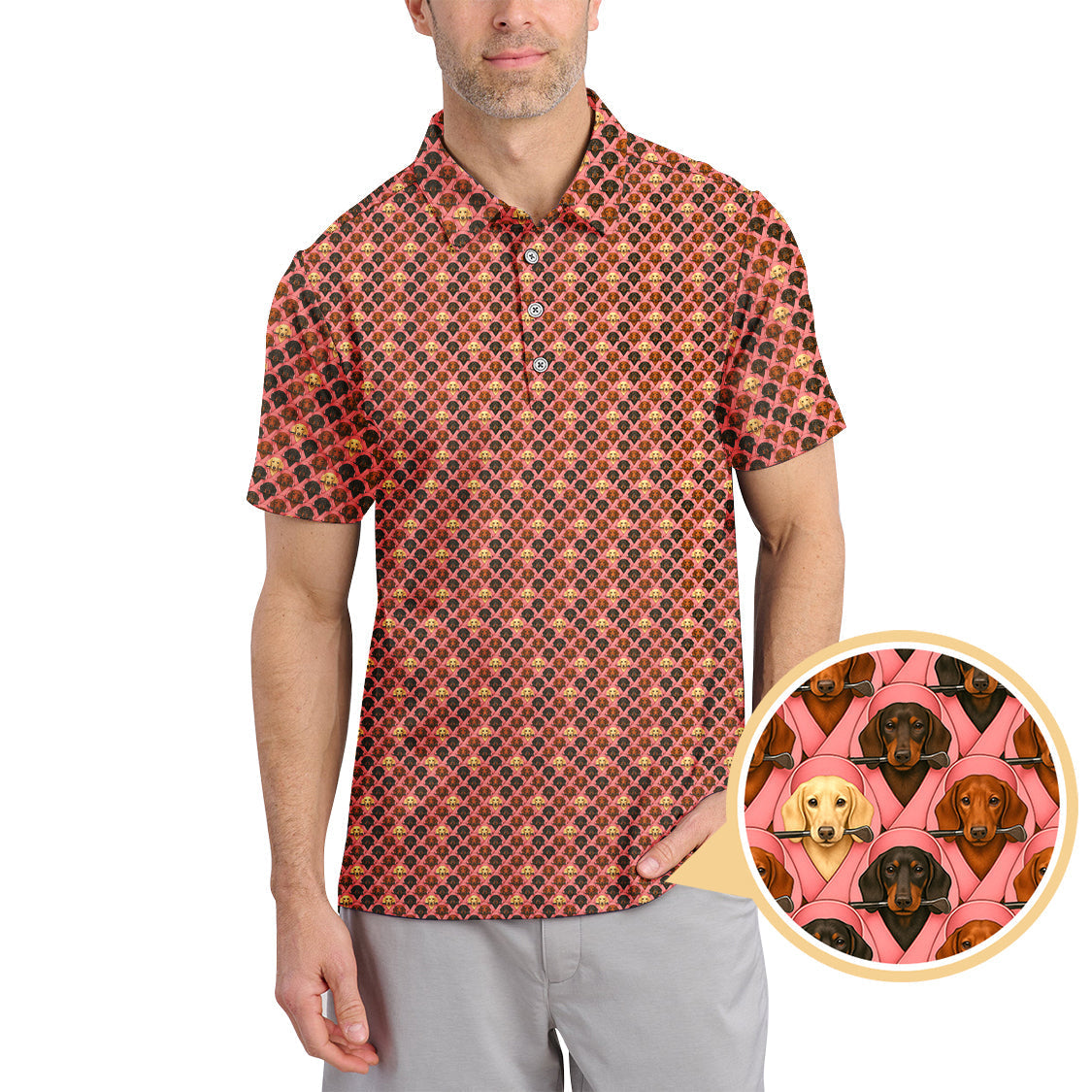 Pattern Golf Shirt For Dog Lovers, Dachshund Golf Shirt, Breast Cancer Golf Shirt, Funny Golf Shirt For Golfer